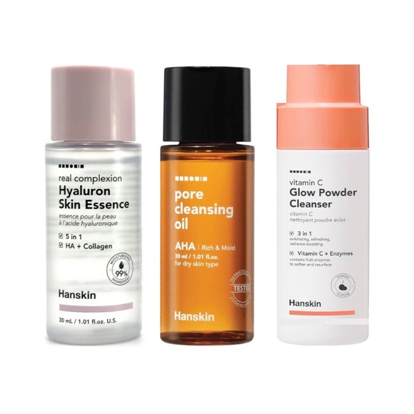 HANSKIN Hyaluron Skin Essence, Pore Cleansing Oil & Glow Powder Cleanser NWOB - Picture 1 of 6